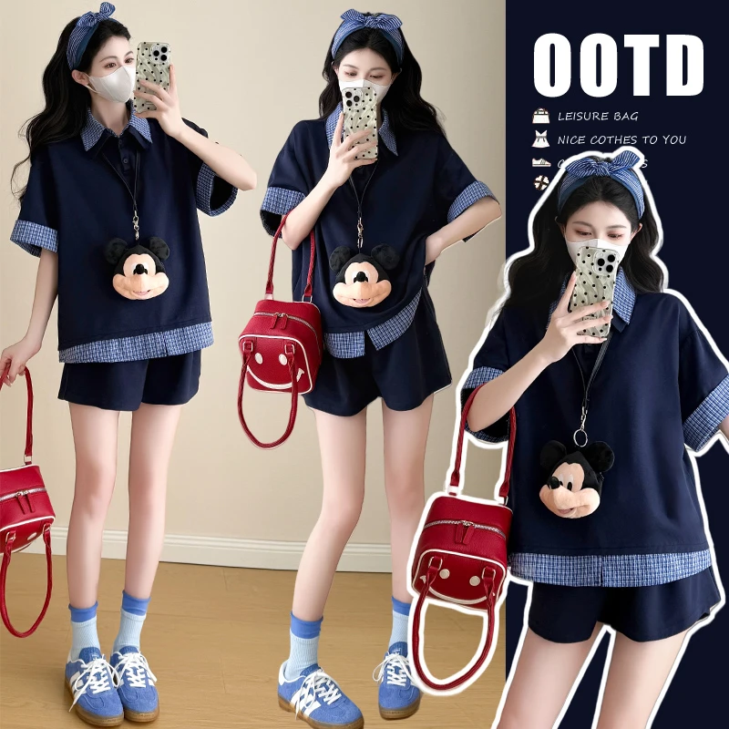 孕妇夏装套装2025时尚新款polo领通勤假两件休闲外穿减龄两件套装