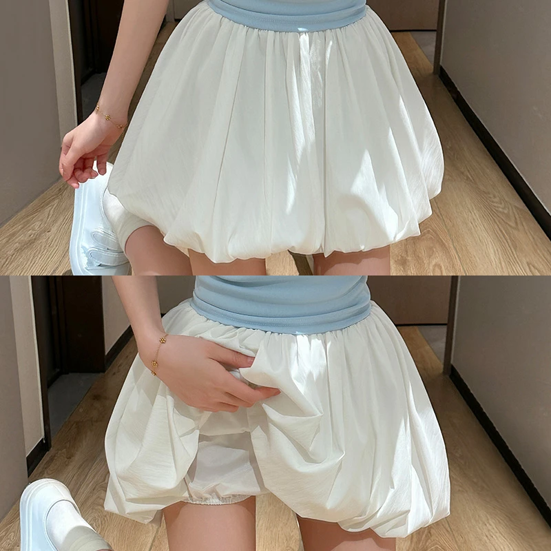 慵懒风冰丝花苞裙裤女2025夏季薄款高腰防走光休闲宽松韩版短裙裤
