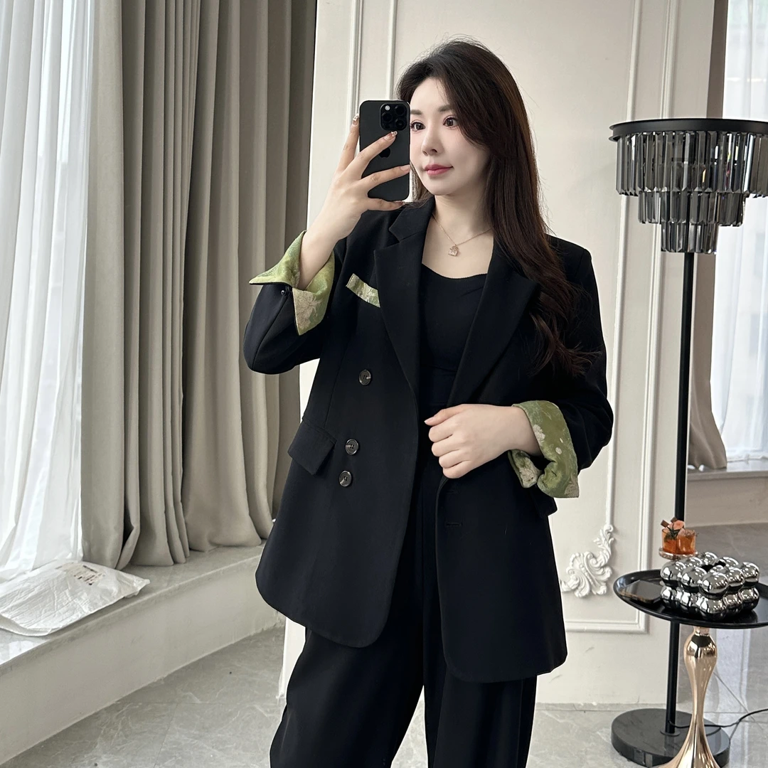 DYT HOME春季时尚气质设计感新中式西装外套女百搭撞色韩版小西装