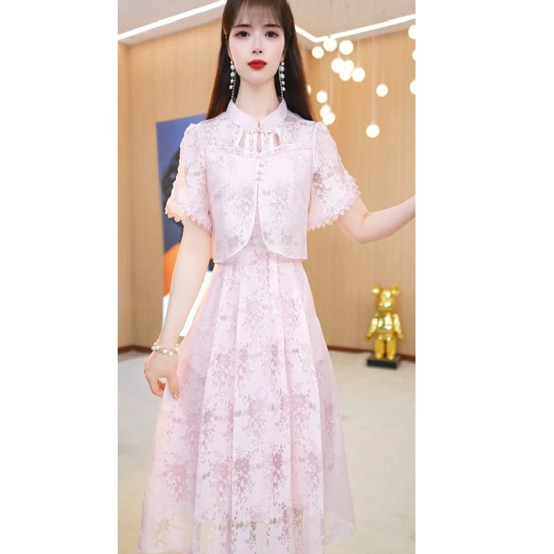 【连衣裙】夏季新款旗袍领气质时尚收腰小个子减龄显瘦连衣裙M-4XL