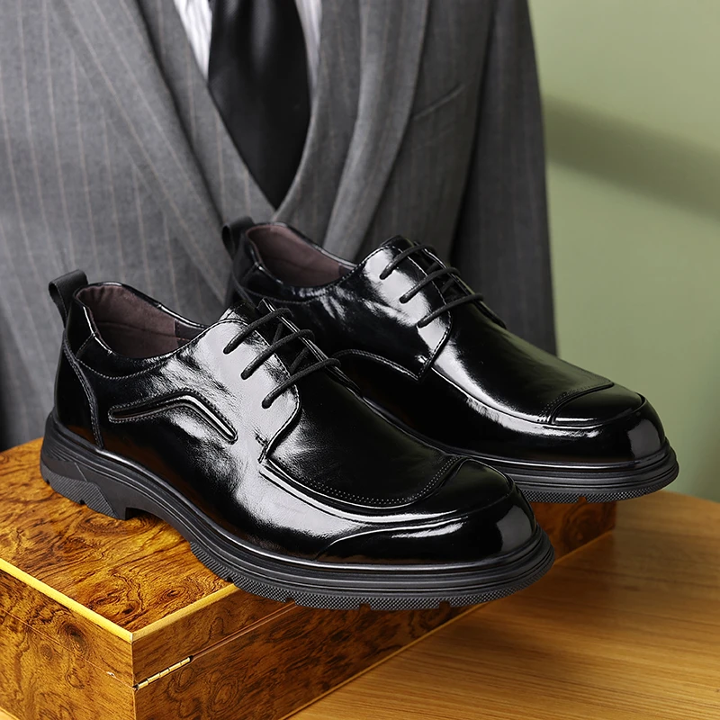 2025新款男士皮鞋真皮100%牛皮英伦风软底商务正装休闲圆头德比鞋