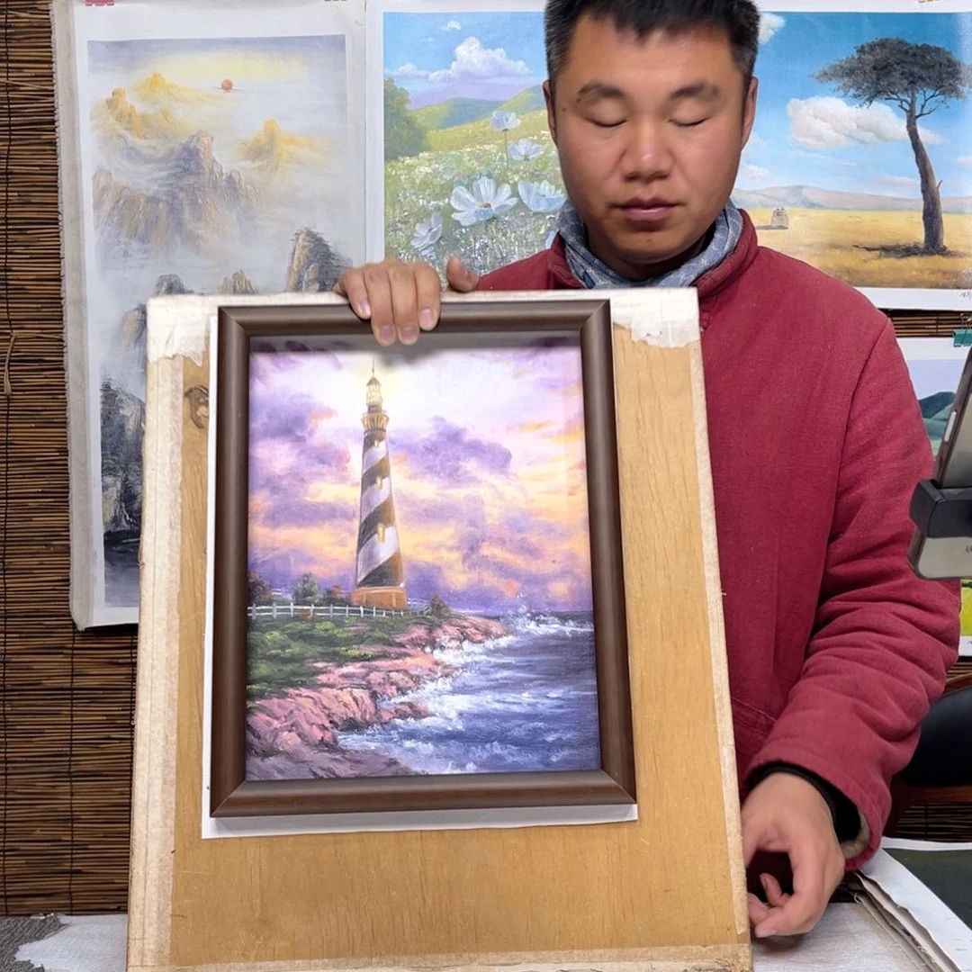 油画行路人小院绘画作品竞拍