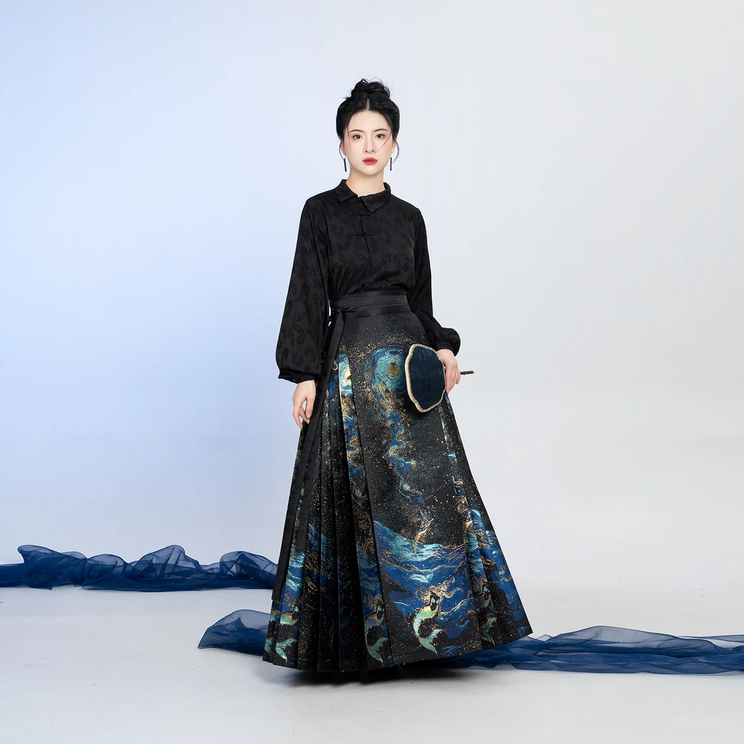 织造司[星鲛]原创明制织金马面裙汉服套装汉元素长袖提花衬衫上衣
