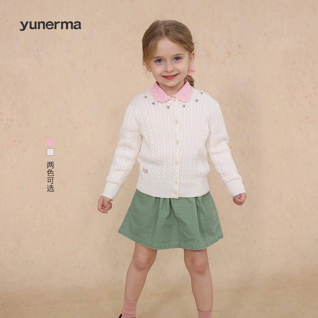 允儿妈女童春秋百搭刺绣毛衣开衫宝宝幼儿园春季洋气针织衫上衣潮
