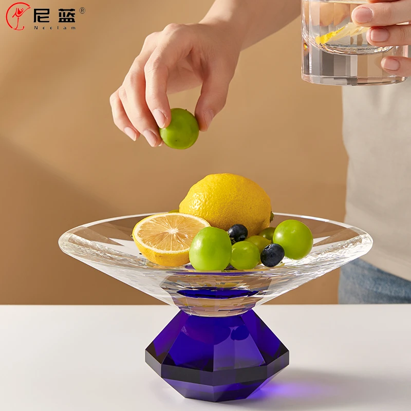 新款高档轻奢水果盘超大号水晶玻璃高脚家用客厅茶几精致高级果篮