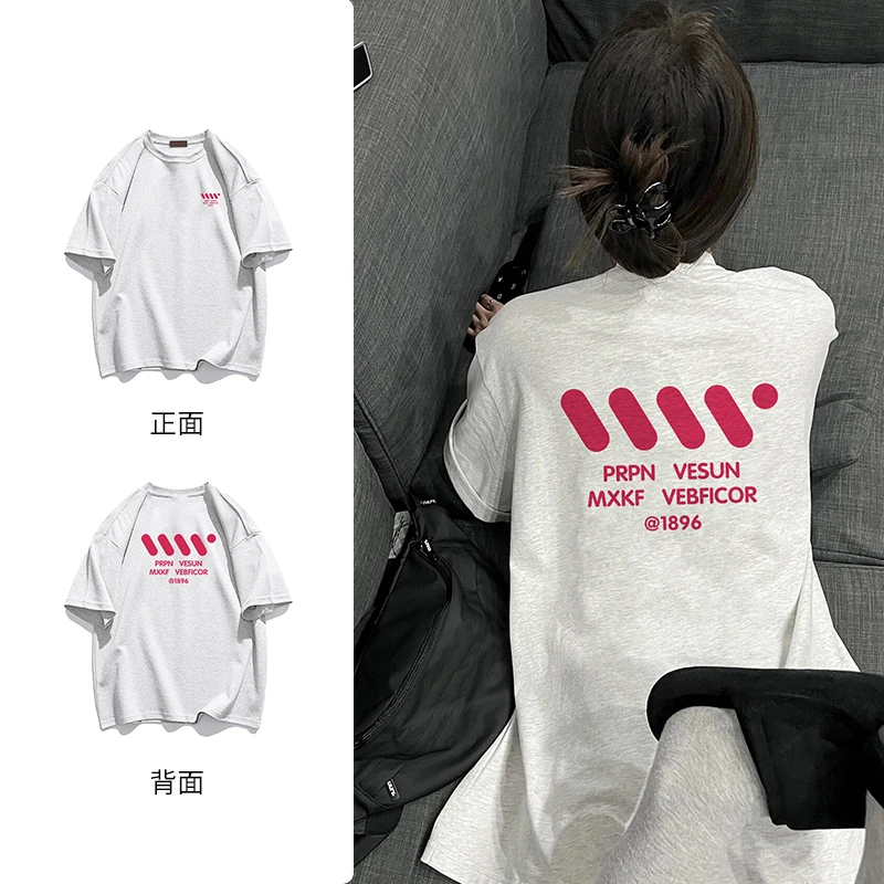 国潮牌简约印花纯棉上衣女夏季新款小众休闲oversize短袖T恤#N534