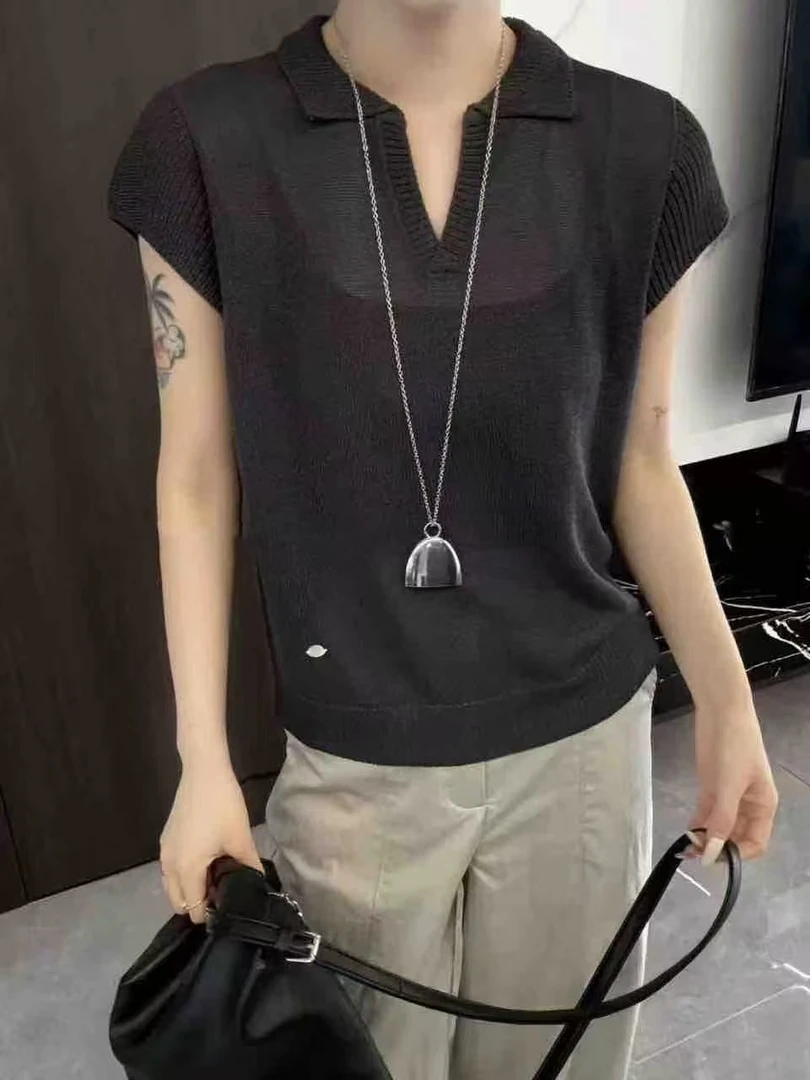 夏季宽松型短袖百搭春季毛针织衫针织衫显瘦迷彩风