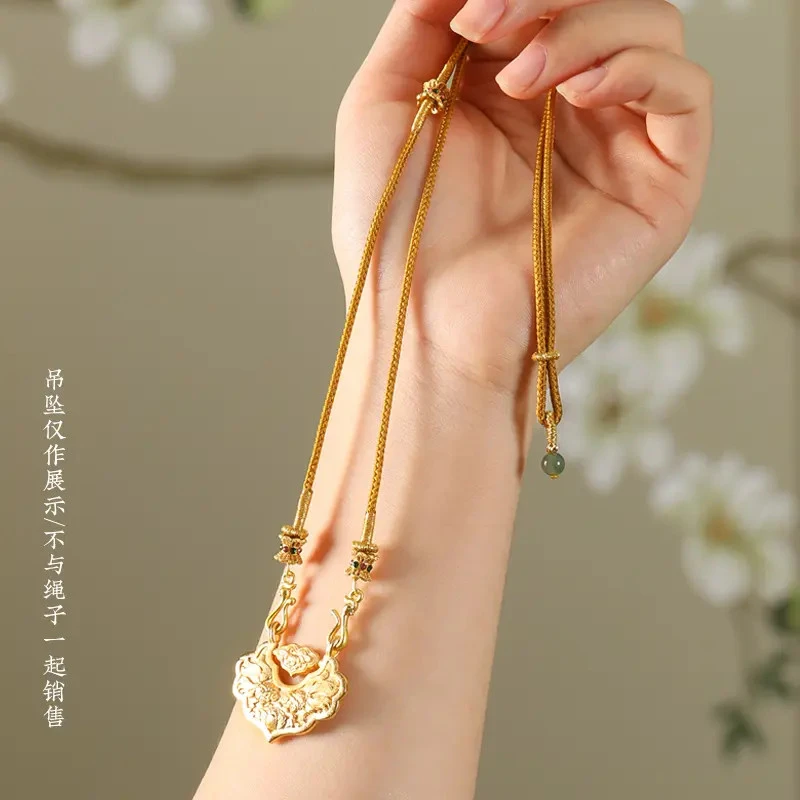 非金属布艺吊坠 双鱼锦鲤锁编绳项链女士玉吊坠挂绳双耳如意锁包