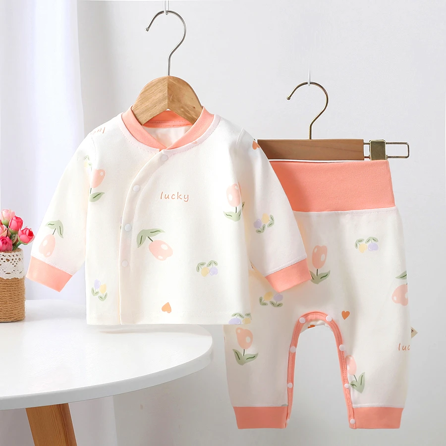 婴幼儿纯棉内衣套春秋无骨秋衣秋裤新生儿高腰护体两件套贴身护肚