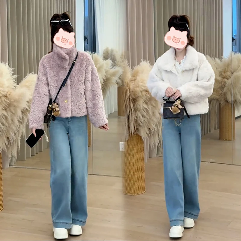 冬天新款穿搭套装温柔简约显瘦外套搭配高腰直筒牛仔裤两件套女潮