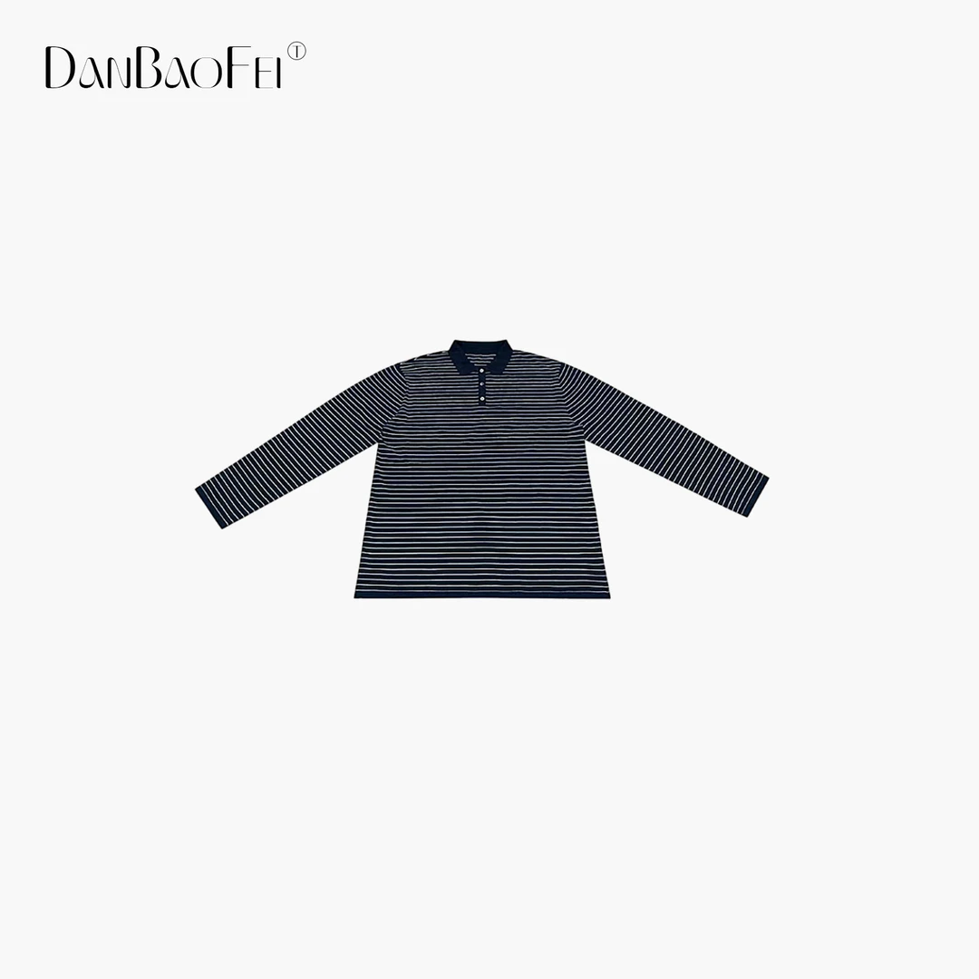 【柠檬】条纹POLO 复古休闲翻领条纹长袖Polo衫YLM00952