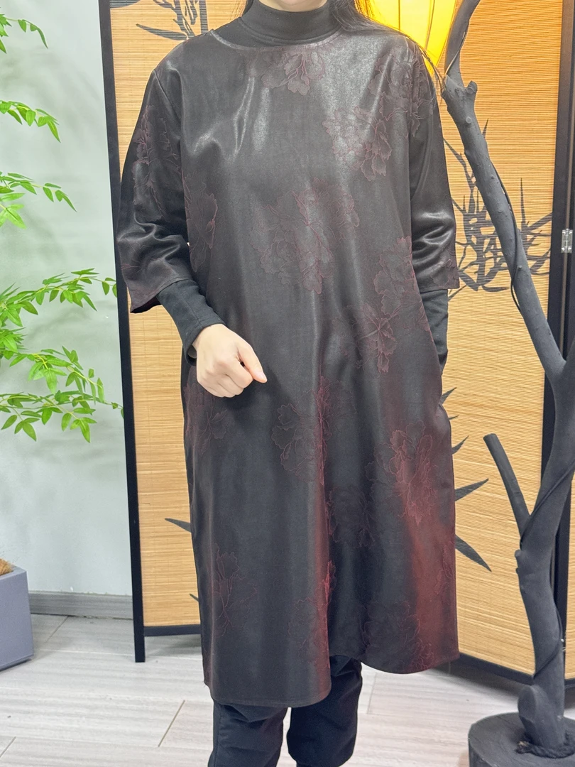 预锦丝韵100桑蚕丝红绢丝真丝圆领小袍连衣裙