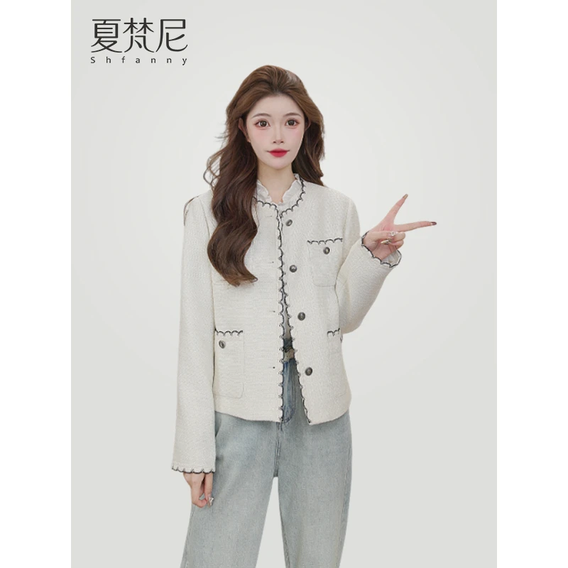 【柏林往事】夏梵尼春季新款复古撞色小香风花边外套