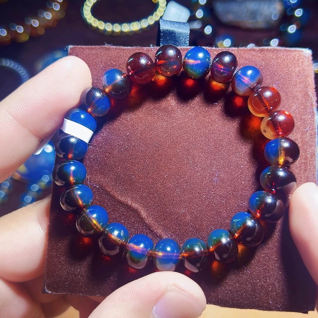 蓝珀珠宝奇石未镶嵌10mm墨西哥红蓝珀苹果园异色