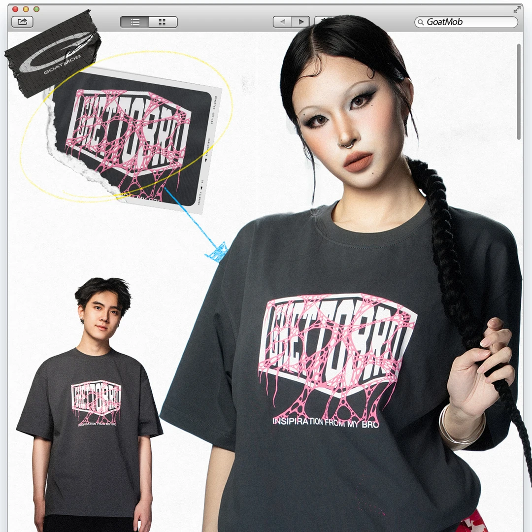 GTB/Ghettobro盘丝洞经典蜘蛛网发泡260克重磅圆领短袖宽松情侣装