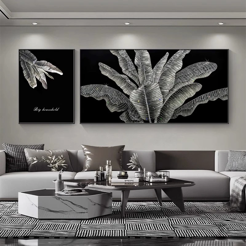 画为峰家大业大客厅装饰画高级感沙发背景墙挂画芭蕉叶双联装饰画