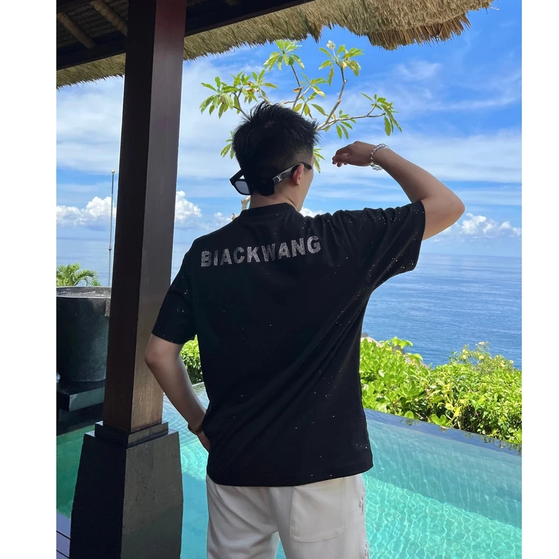 【WANG满天星】25春夏定制闪粉工艺奥钻液氨棉吸睛时尚短袖T恤男士