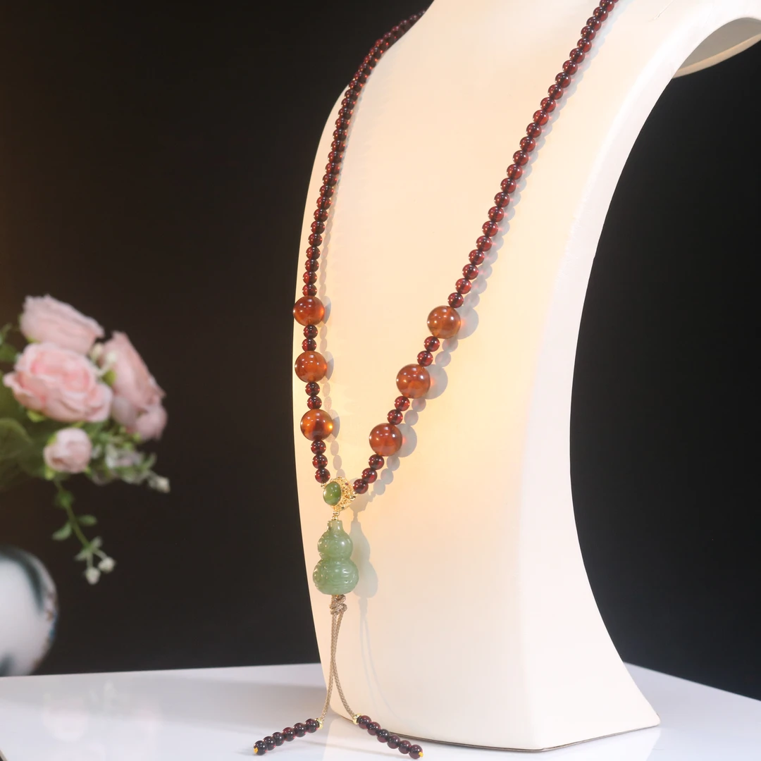 苏芳珠宝-5mm天然缅甸琥珀项链葫芦设计气质温婉款