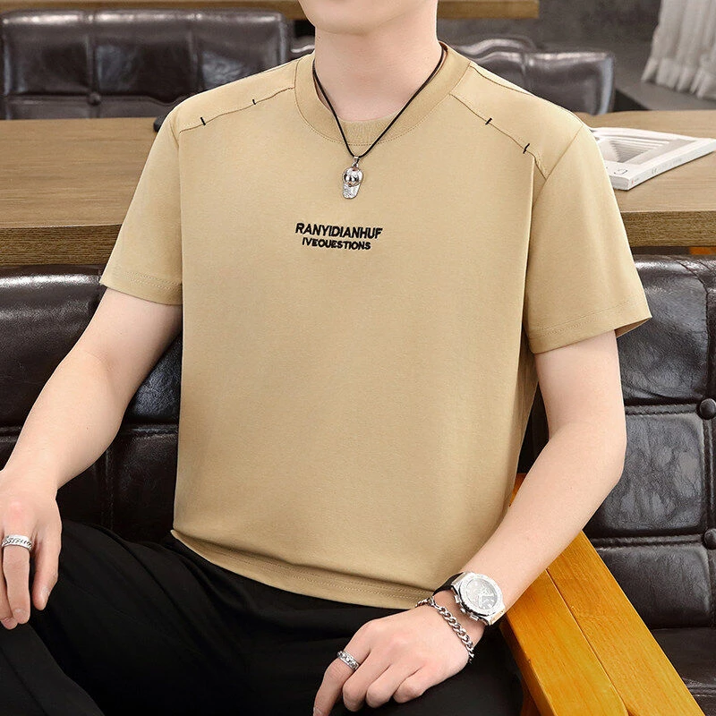 男士30-40岁青年风坎肩刺绣圆领短袖T恤2025夏季新品潮流百