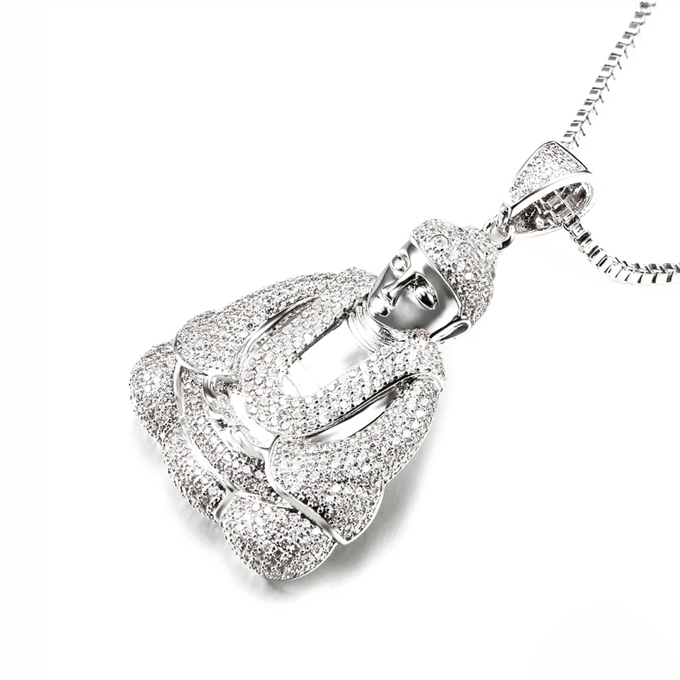 铜锆石吊坠 欧美跨境佛像吊坠满钻镶嵌男女时尚个性嘻哈朋克项链