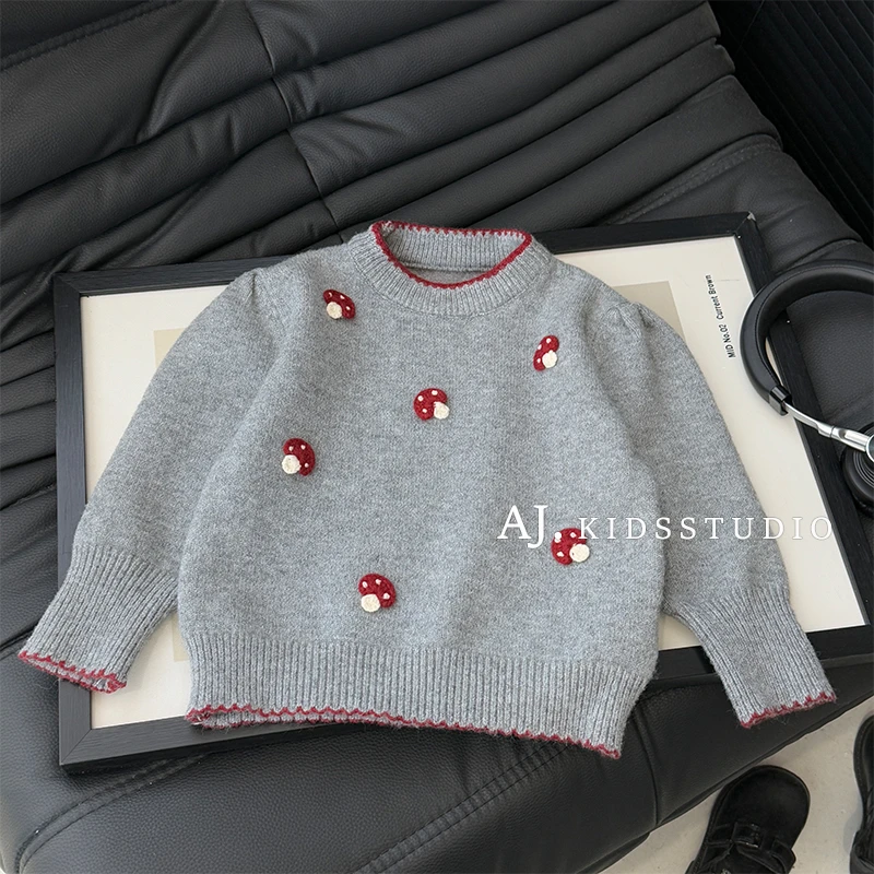 【小蘑菇】阿卷冬装男女童可爱立体蘑菇撞色边加厚保暖毛衣MPG7637