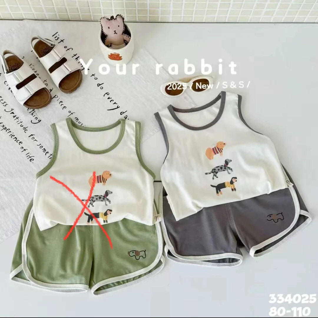 玥儿兔男童背心套装 2025夏季新款
