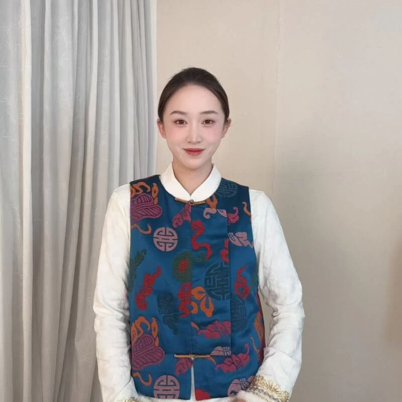 【道家八宝】2025秋冬新中式国风漳绒缎偏襟盘扣马甲FY