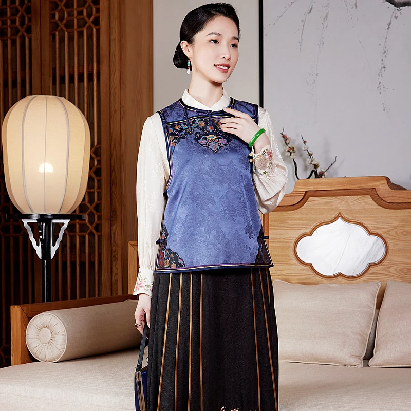 【云深无迹】忆江南红云纱国风马甲 如意云肩刺绣 侧开襟W25512