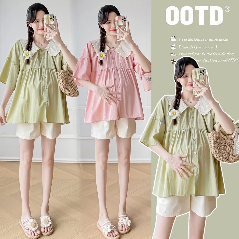 孕妇装夏季韩版娃娃领减龄小清新宽松显瘦甜美孕妇衬衫上衣娃娃衫