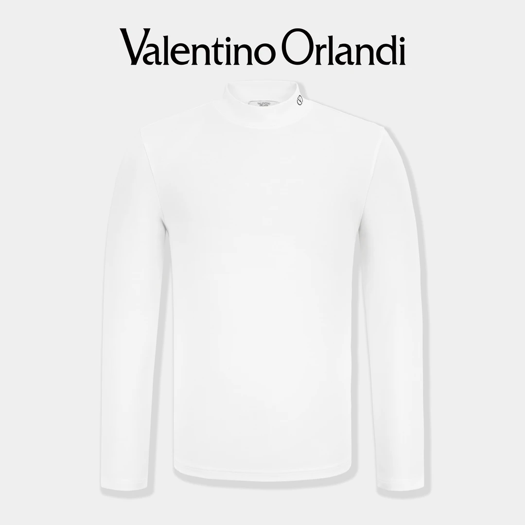 Valentino orlandi男士春秋A版时尚百搭刺绣小标半高领长袖T恤