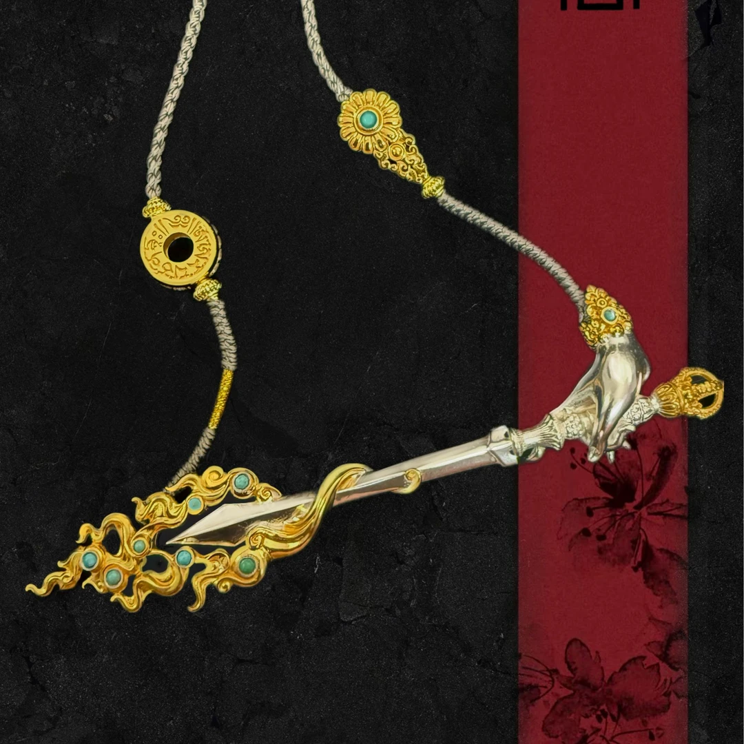 925银银制品 10.8cm文殊菩萨智慧剑925白金色吊坠藏传文化