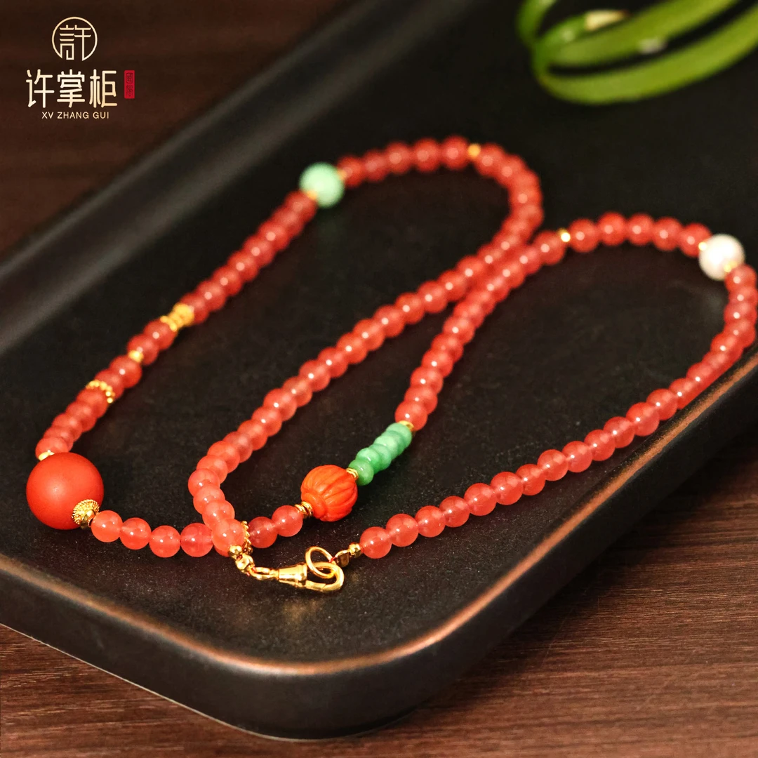 YGY｜S925银天然南红项链圆珠配饰精致精美简约经典百搭气质优雅X
