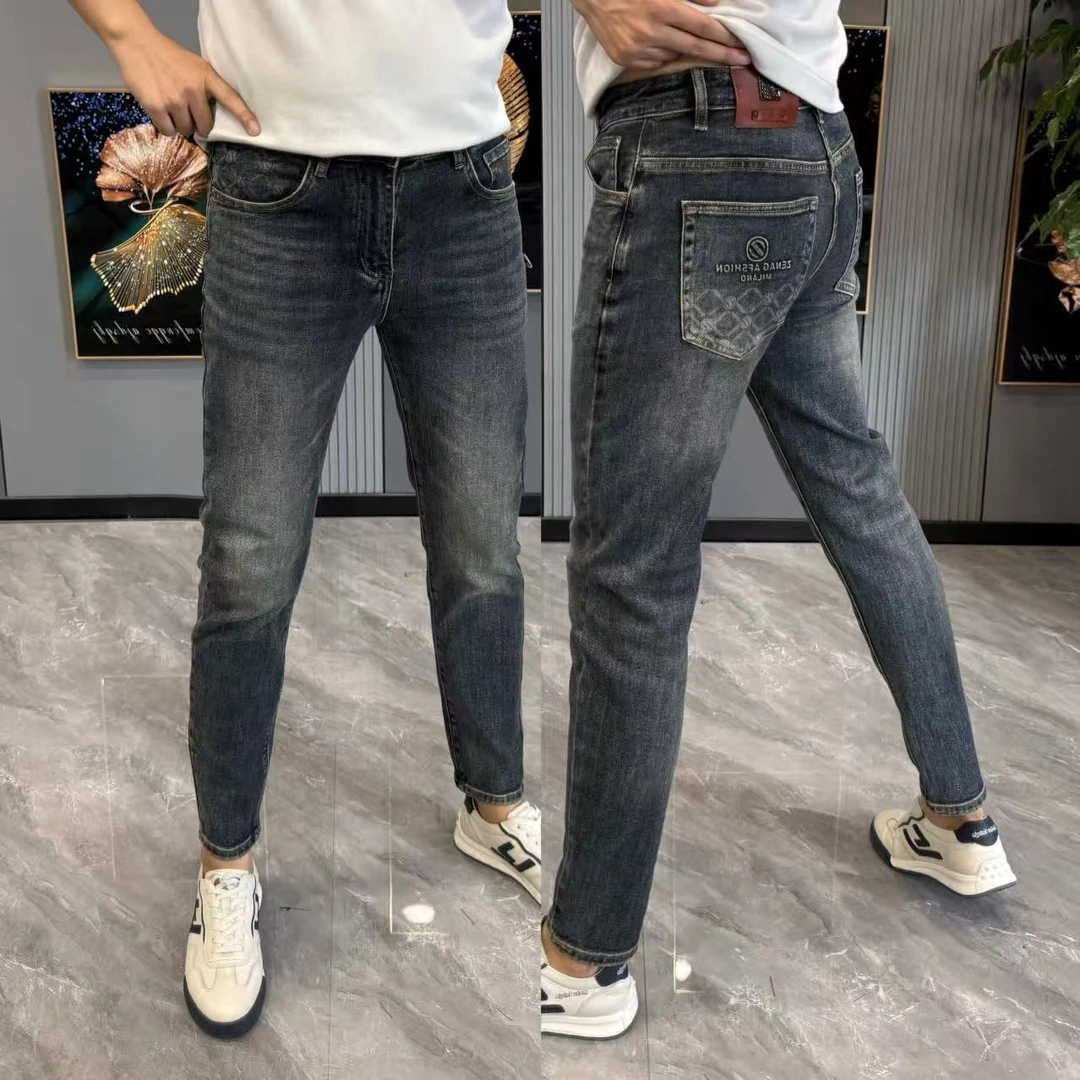 男士秋季新款百搭时尚印花长裤舒适牛仔裤男款爆款2025新款