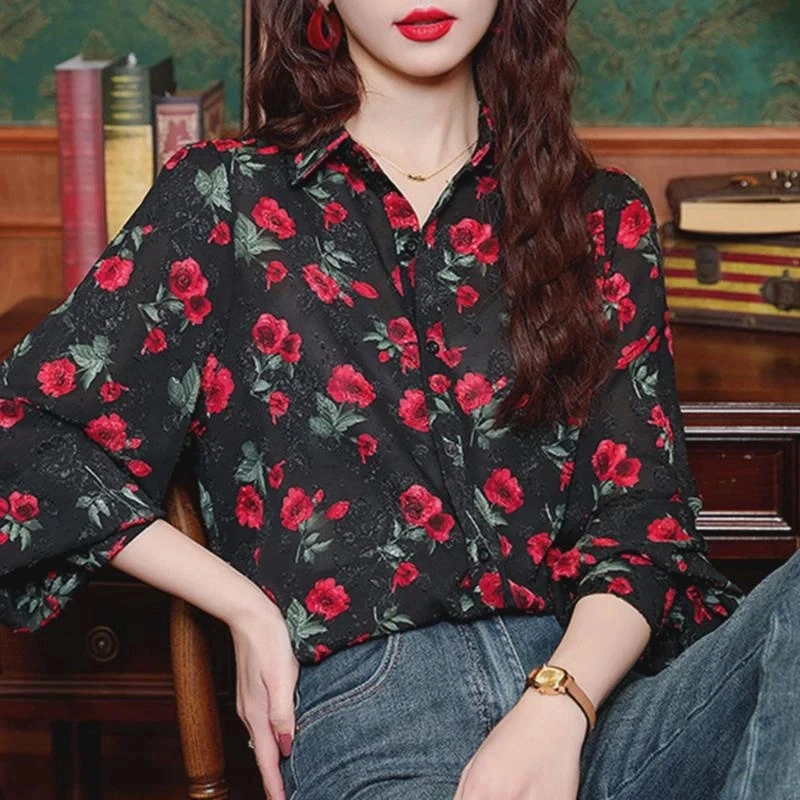 新款衬衫女士春秋冬季年新款洋气宽松遮肚子上衣长袖气质衬衣