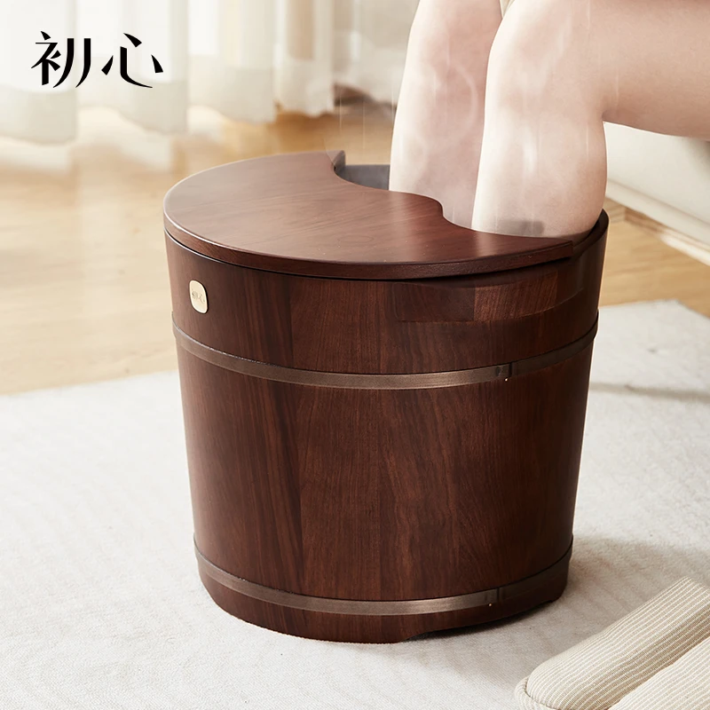 初心足浴桶木质木桶泡脚桶家用过小腿实木高深桶洗脚按摩木盆子