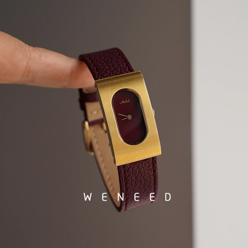 2025新款安可拉红手表女款轻奢小众高级感真皮牛皮女士石英腕表