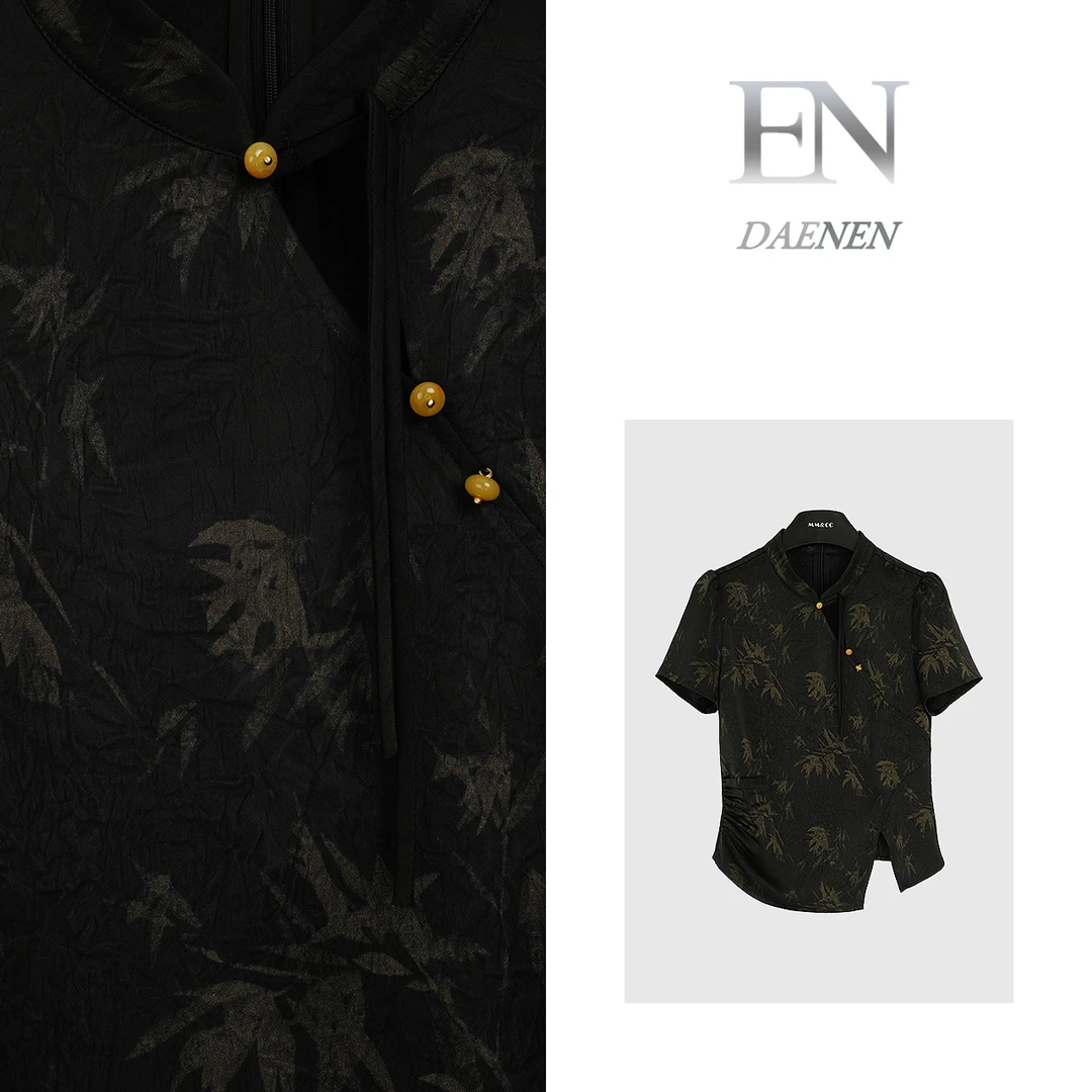 【夏竹】新中式国风古韵短袖女2024夏季竹叶印花衬衫MCFSY0305