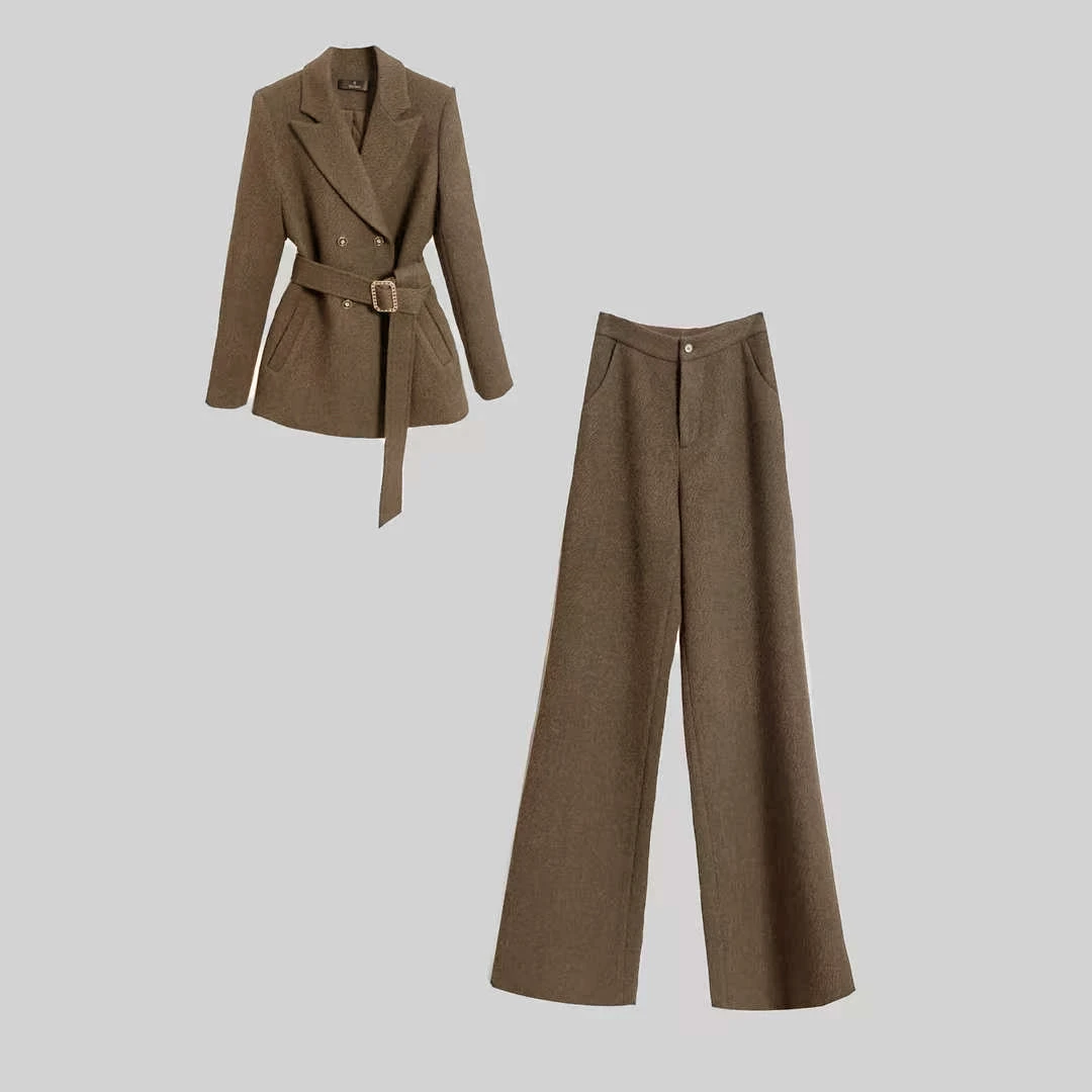 【纪朵研】8152休闲时尚套装女装西裤上衣休闲时尚高腰阔腿裤两件套