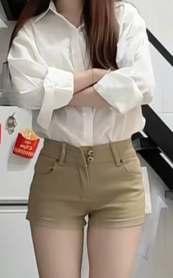 美式复古高腰弹力修身辣妹秋季紧身包臀热裤显瘦气质休闲夏季百搭