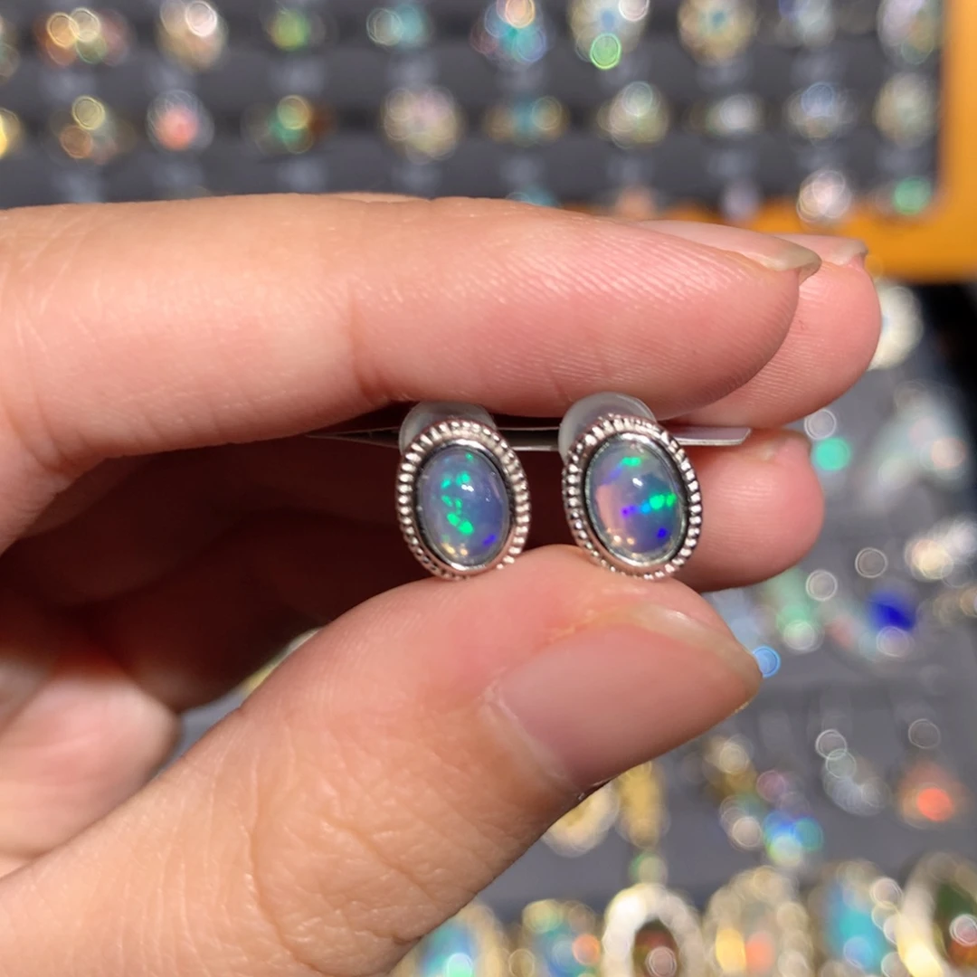 银S925镶嵌欧泊欧泊耳饰y