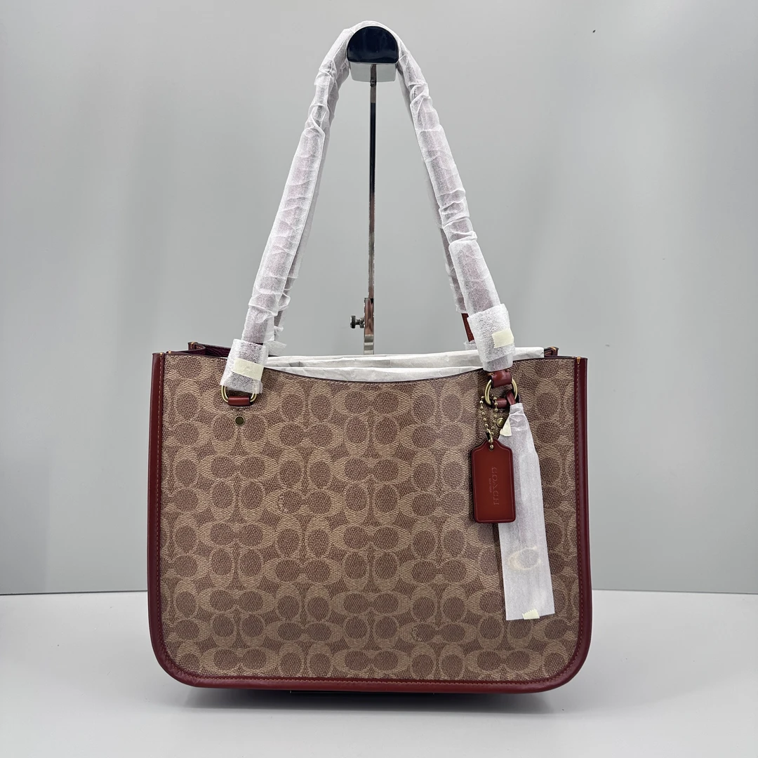 99新 COACH/蔻驰 Tyler红棕老花大号手提包36X25X13cmSM061101