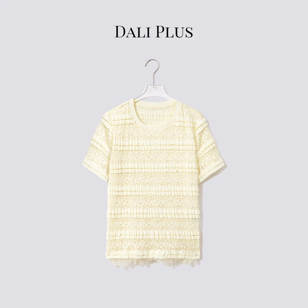 DALI PLUS【蛋糕T】温柔甜美 浪漫时尚蕾丝圆领短袖T-D5CH4283-1