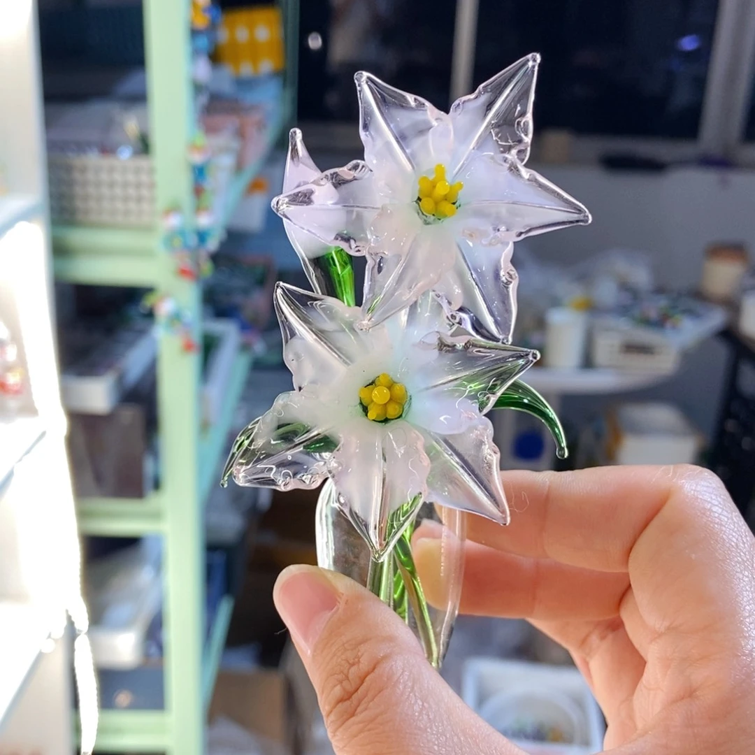 琉璃手工艺品粉色百合