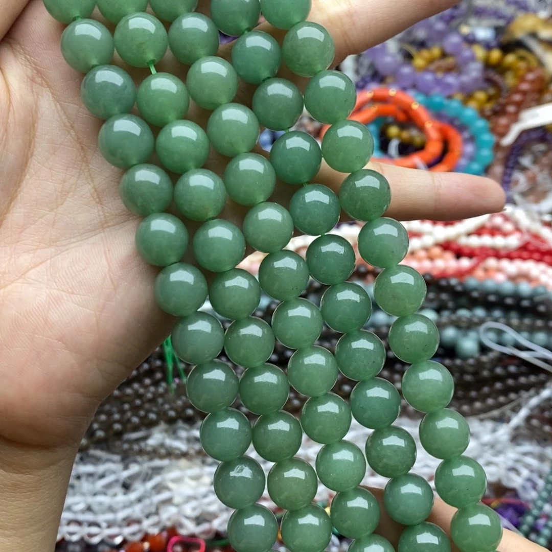 玛瑙/玉髓未镶嵌珠宝半成品一条天然绿东陵玉圆珠10mm