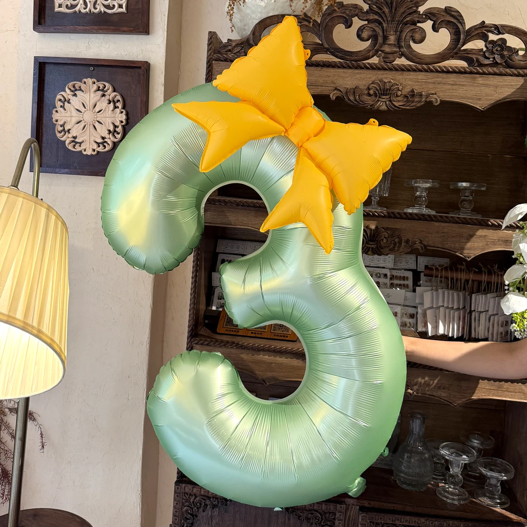 2025绿色数字蝴蝶结40寸铝膜大数字气球生日商场活动派对店铺装饰