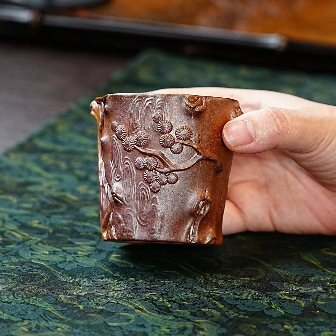 宜兴正宗紫砂陶瓷柴烧树桩杯主人杯纯手工创意紫砂杯茶杯全手工