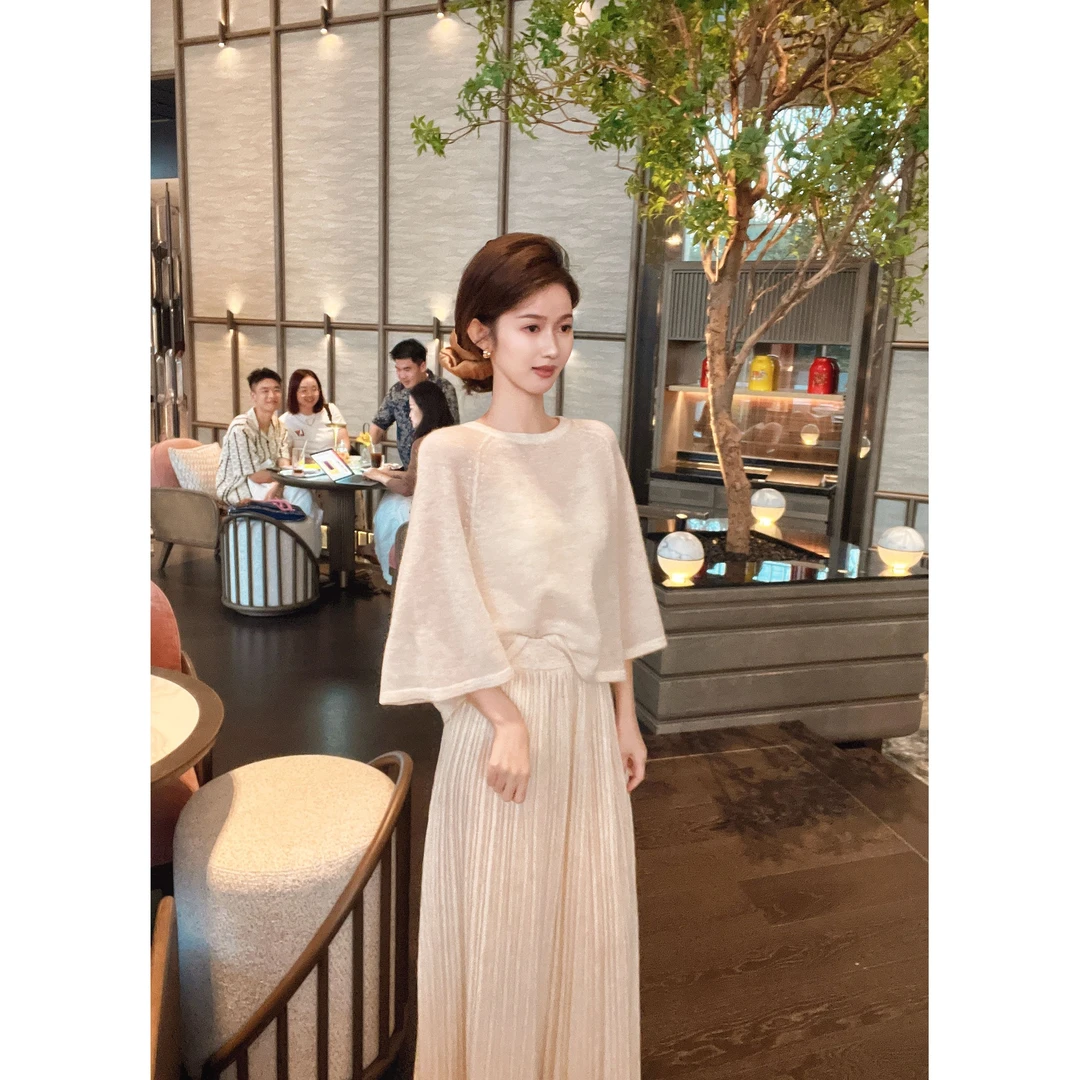 ZLeays林小允-初雾-休闲套装燕麦色毛衫XMXY158搭配半裙XMXY157