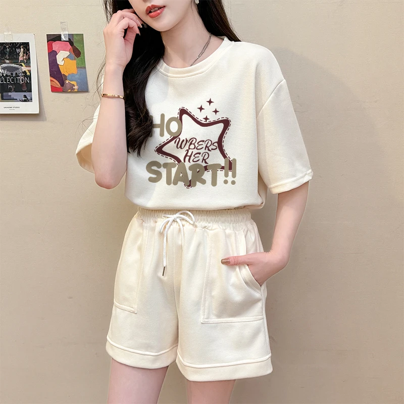 休闲套装女2025夏季韩版宽松小个子时尚百搭运动短裤短袖两件套装
