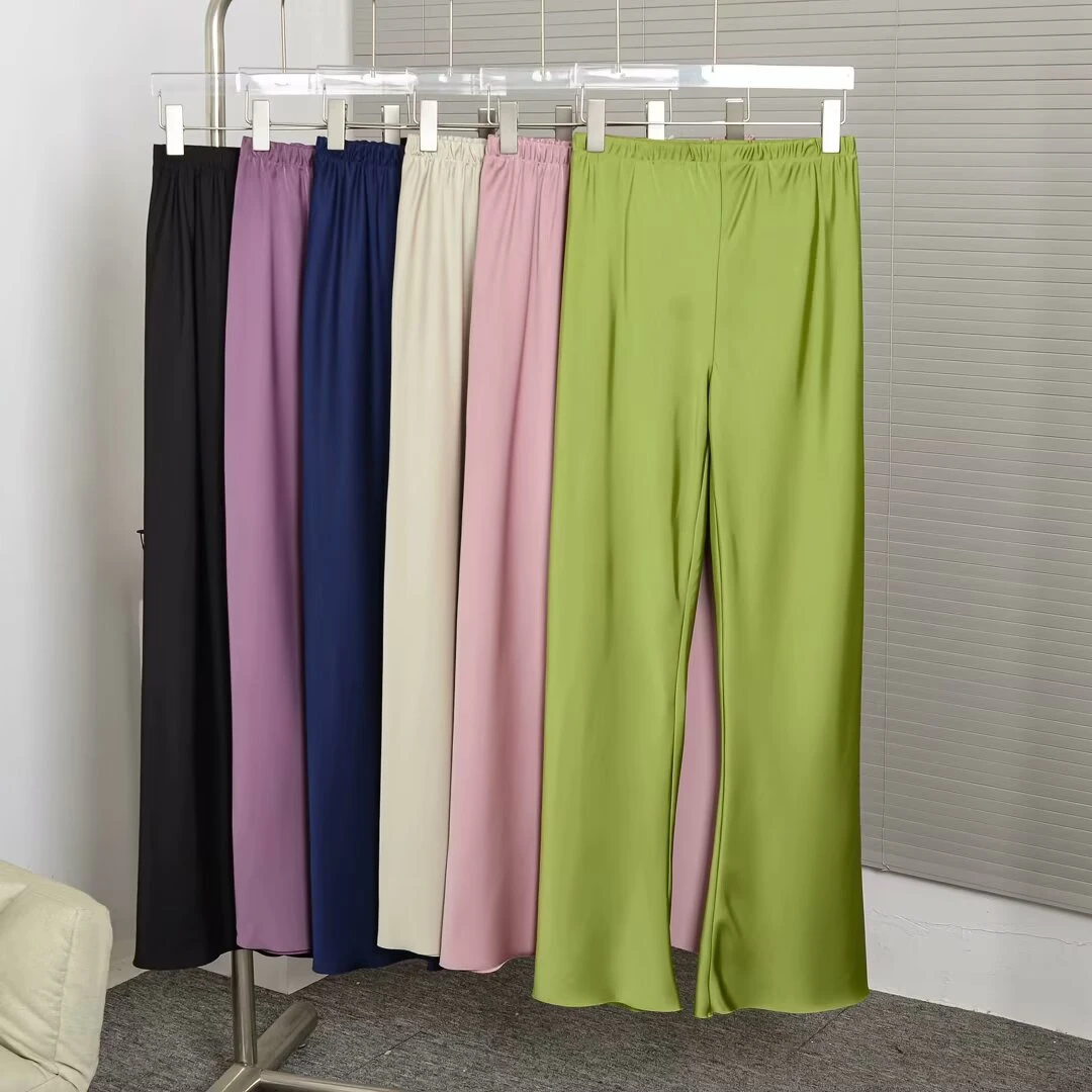 夏季铜氨丝极简风直筒长裤高腰显瘦垂感薄款休闲裤