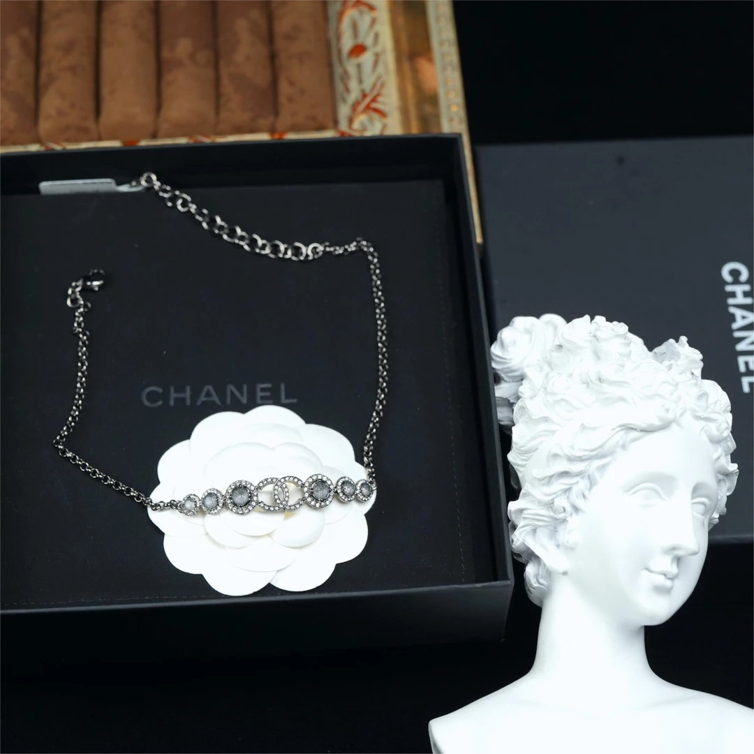 95新 Chanel/香奈儿 柚礼中古/香奈儿枪色双C莱茵石项链LZ504174